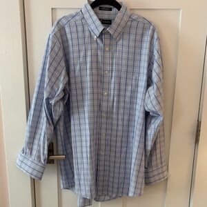 Chaps Classic Fit Twill Light Blue Plaid Dress Shirt